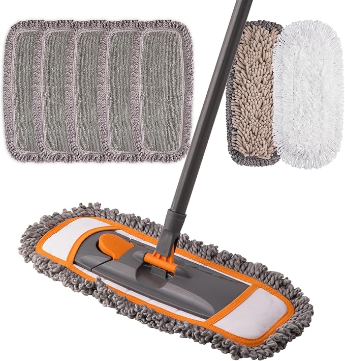 Mirofiebr Dust Mop with 7 PCS Washable Mop Pads and Extendable 55” Long Handle, Multifunction Floor Mop for Hardwood,Marble,Laminate,Tile Floor Mopping