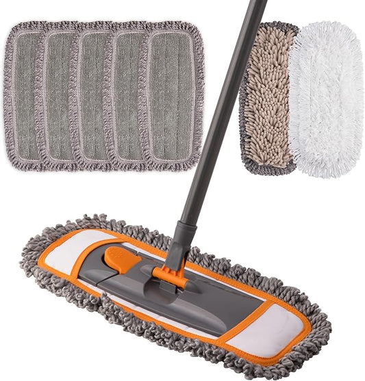 Mirofiebr Dust Mop with 7 PCS Washable Mop Pads and Extendable 55” Long Handle, Multifunction Floor Mop for Hardwood,Marble,Laminate,Tile Floor Mopping