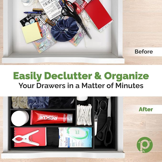 silverware tray organizer?€? Flatware Utensil Cutlery Silverware Holder for Drawer ?€? Small Extra-Deep Wooden Kitchen Drawer Organizer Divider for Spoons Forks Knives (6-Slots, Black)