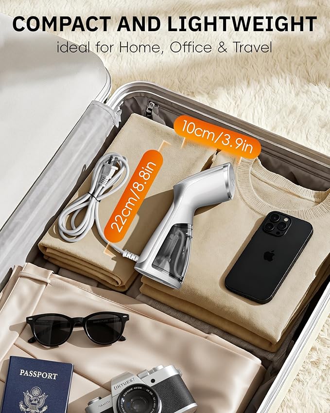 OGHom Portable Travel Handheld Steamer for Clothes, Garment Wrinkle Remover, 1000W Strong Penetrating Fabric Steamer, for Home, Office, Travel (ONLY FOR 120V) -White