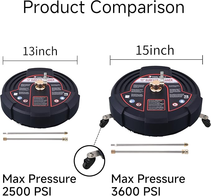 Tool Daily 15 Inch Pressure Washer Surface Cleaner with 3 Wheels, 2 Extension Wands, Surface Cleaner for Pressure Washer Attachment for Concrete, Driveway, Sidewalk, Patio, 3600 PSI