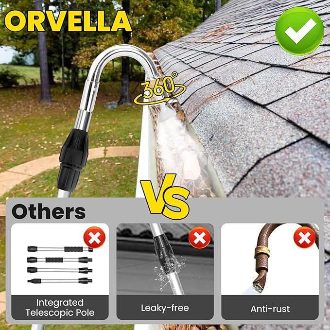 Gutter Cleaning Tools, 16ft Gutter Cleaner Tools From the Ground with Hose Attachment, Rain Gutters Cleaning Wand with Heavy-Duty Head for 2nd Story House