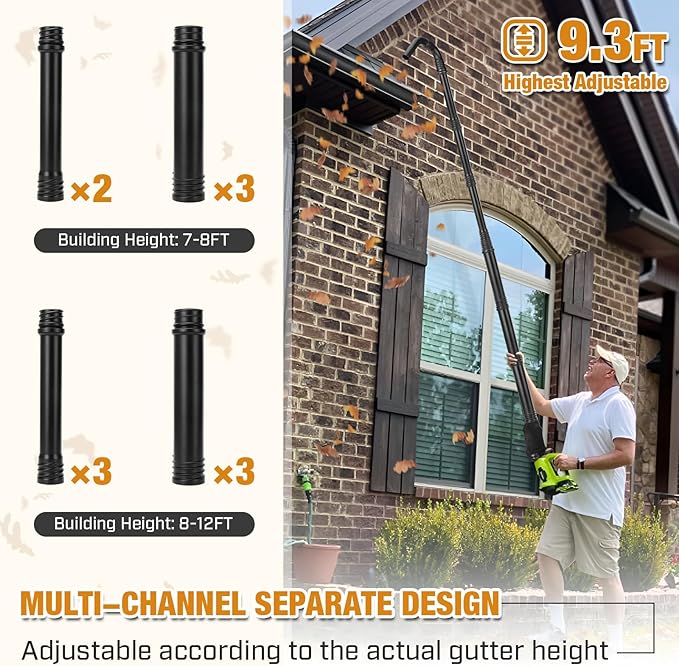 Glosaie Upgraded Universal Gutter Cleaning Tools from The Ground, Leaf Blower Attachment with Adjustable Angle Hook Tube, Compatible with blowers Within 5-inch Diameter, Black