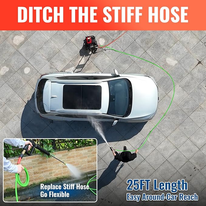YAMATIC Flexible Pressure Washer Hose 25FT 1/4", 3200 PSI, M22-14mm Female Ends, Kink-Resistant Replacement for Gas/Electric Power Washer Troy-Bilt Ryobi Craftsman