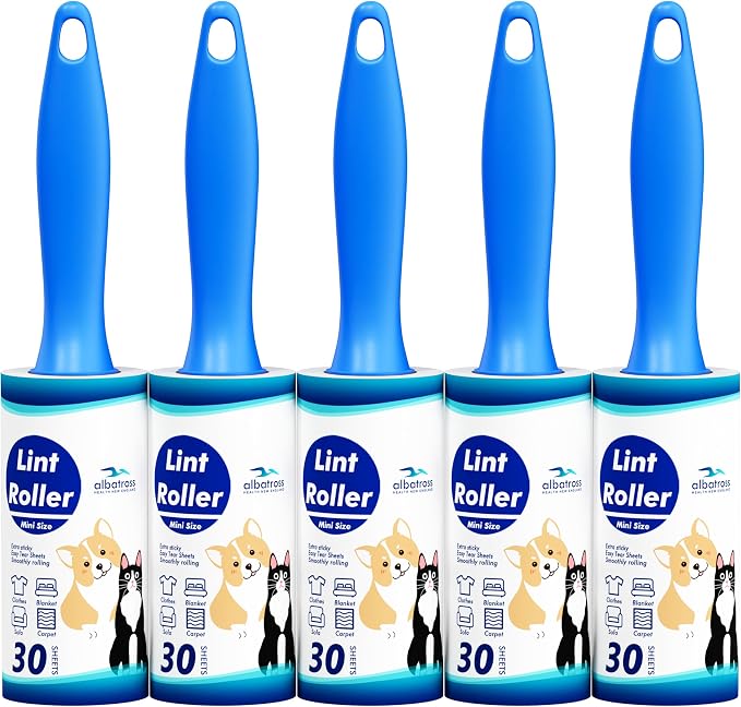150 Sheets Mini Lint Rollers for Clothes, Small Size, 5 Count | Portable, Pocket Size for Travel, Business Trip, Vacation, Road Trip, Travel Essentials by AlbatrossHealthNewEngland