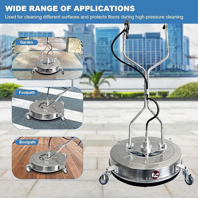 Pressure Washer Surface Cleaner, Stainless Steel Power Washing Equipment, 4900psi High Pressure Washing, Patio Driveway Cleaning Tools, Adjustable Handle Washer