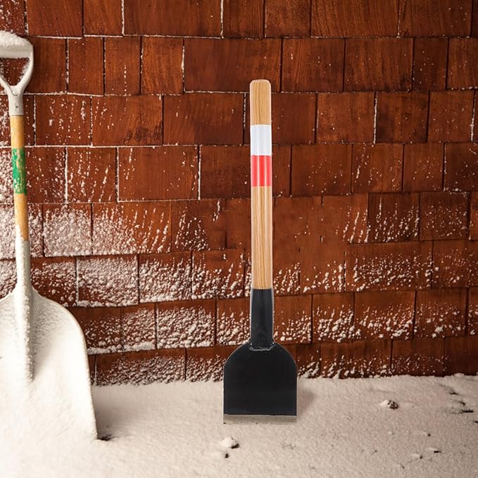 Railway Snow Scraper Shovel with Long Wooden Handle 12" Wide Metal Blade for Winter Snow and Ice Removal Outdoor Yard and Driveway Cleaning Tool