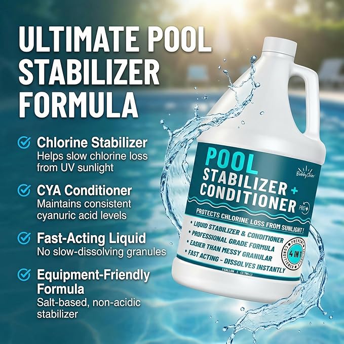 Pool Stabilizer - Cyanuric Acid Pool Stabilizer, Liquid Chlorine Stabilizer for Pool Chemicals, Swimming Pool Conditioner Stabilizer, for Salt Pool & Chlorine, 1 Gallon