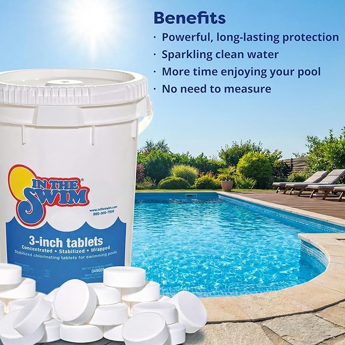In The Swim Opening Kit and Chlorine Bundle - Pre-Measured Opening Kit for Easy Use - 50 Pound Bucket of 3-Inch Stabilized Chlorine Tablets - for Inground and Above Ground Pools Up to 35,000 Gallons