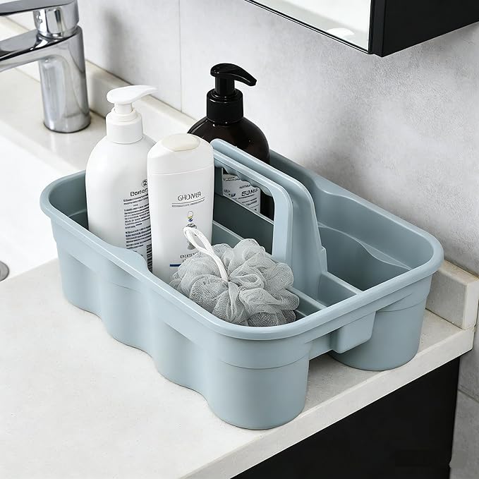 4 Pack Bathroom Cleaning Caddy Organizer with Handle, Plastic Bucket for Cleaning Tool, Gray