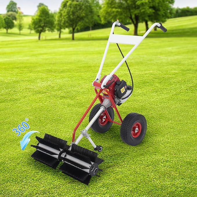 4-Stroke Gas Handheld Sweeper, Gas Power Hand Push Outdoor Broom Yard Lawn Brush Sweeper 23.6-inch, Driveway Cleaning Tools for Snow Lawn Leaf Artificial Turf Grass Gravel Cleaning