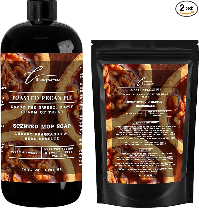 Lapew Toasted Pecan Pie Scented Cleaning Bundle | Carpet Deodorizer Powder (16 oz) & Mop Soap Concentrate (36 oz) | Pet-Friendly Odor Eliminator
