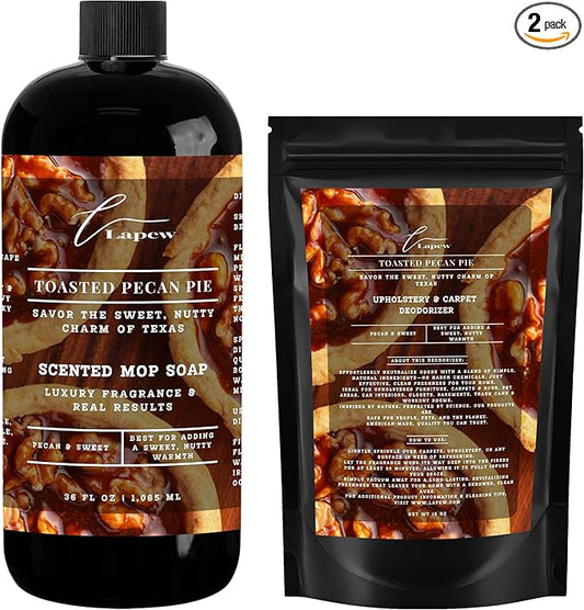 Lapew Toasted Pecan Pie Scented Cleaning Bundle | Carpet Deodorizer Powder (16 oz) & Mop Soap Concentrate (36 oz) | Pet-Friendly Odor Eliminator