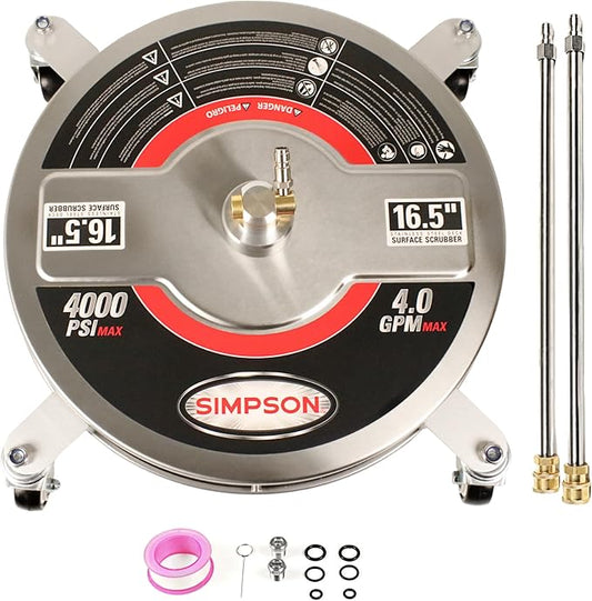 Simpson Cleaning Universal 16.5" Pressure Washer Surface Cleaner, Stainless Steel, for Gas and Electric, Cold Water, 1/4" Quick Connection, Max of 4000 PSI, 80625