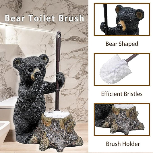 Toilet Brush Holder Set for Bathroom Super Cute Bear Base Solidly Toilet Bowl Brush and Holder Flexible and Durable Style Stylish Toilet Cleaner Brush Saving Storage Space Toilet Brushes for Bathroom