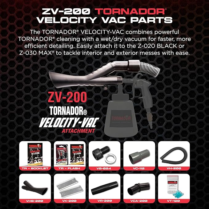 Tornador Velocity Vac ZV-200 | Vacuum Attachment for Car Detailing | Fits Black & MAX | Professional Interior Cleaning System