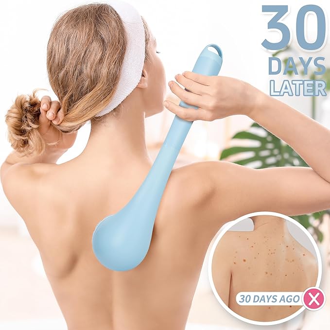 Electric Body Brush, Waterproof Back Scrubber for Shower with Long Handle and 3 Heads, Rechargeable Exfoliating Brush for Body and Foot, Deep Cleansing Massager, Blue