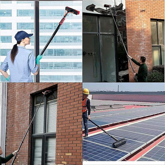 Wttagkl® 3-in-1 Glass Roof & Solar Panel Cleaner with Telescopic Pole (3.6-10.8m) and Hose Spray | Patio Roof Cleaning Tool with Water Hose Connection,5.4M/55cm Brush Head