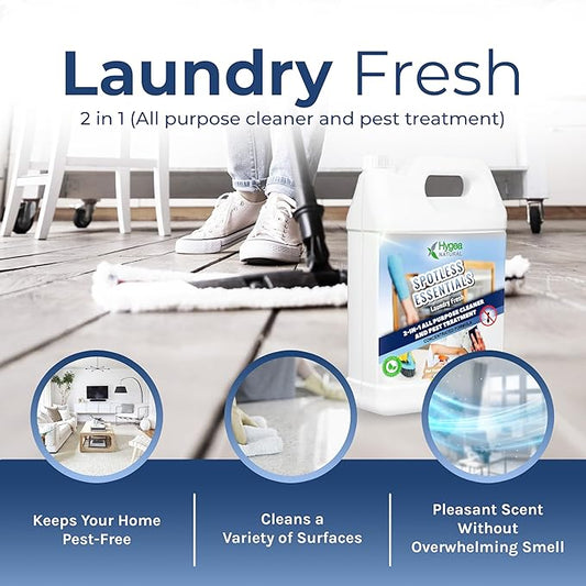 Spotless Essentials-Indoor Pest Control & Surface Cleaner for Home Concentrated Gallon-Eliminates Ant, Dust Mite, Bed Bug, Flea, Bug - Pet and Family Friendly- Laundry Fresh Scent-Makes 16 Gallons