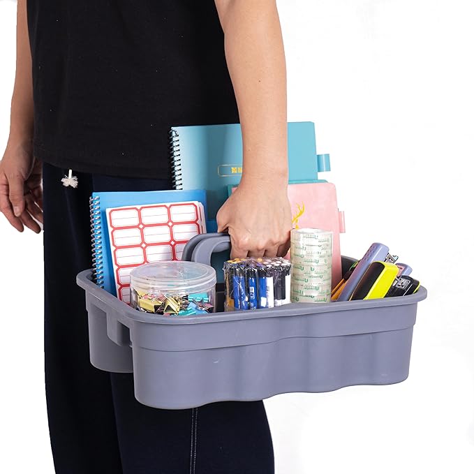 Matthew 3 Pack Large Plastic Tote Tool & Deluxe Supply Cleaning Caddy w/Handle Portable Shower Basket Storage Caddy for Cleaning,Take-Out Drink,Bathrooms - Black&Gray&Blue