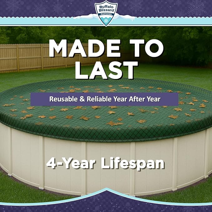 Buffalo Blizzard 30 ft Round Pool Leaf Net | Mesh Pool Net Cover | Leaf Net for Above Ground Pool | Easily Remove Leaves and Debris from Your Winter Cover | 3 Ft of Overlap | Winch & Cable Included
