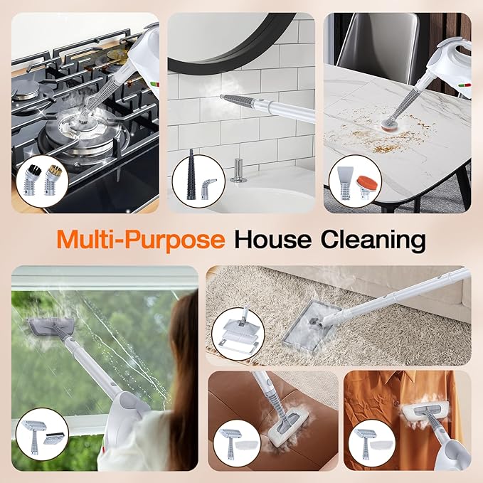 ScrubWiz 10-in-1 Steam Cleaner, Steam Mop & Detachable Handheld Steam Cleaner, 320ml Water Tank, 10s Fast Heating, Portable Steamer for Kitchen, Floor, Tiles, Window, BBQ Grill, Car, Bright White