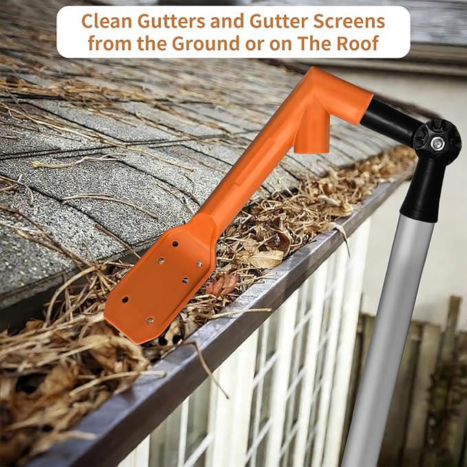 Longtor 12.9FT Gutter Cleaning Tools from Ground – Aluminum Extension Pole with Bendable Brush, Deep Scoop & Swivel Head, Telescopic Roof Cleaner for Gutters/RV/Home, No Ladder Required