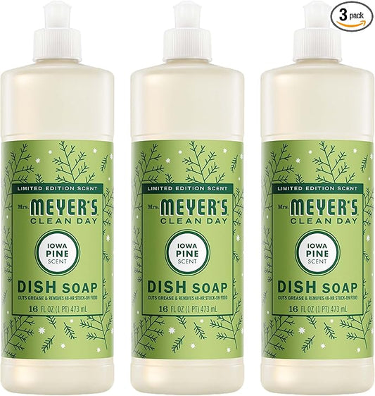 MRS. MEYER'S CLEAN DAY Liquid Dish Soap, Iowa Pine Scent, 16 Fl Oz Bottle - 3 Pack