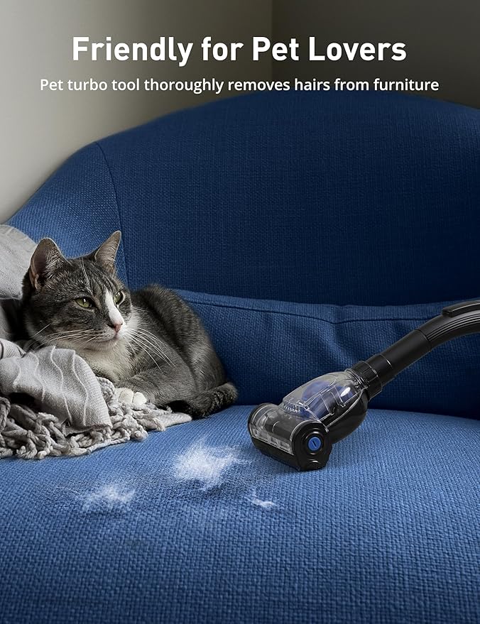 Aspiron 1700W Canister Vacuum Cleaner, 45Kpa Bagless Vacuum Cleaner, Multi-Cyclonic Filtration, 2 Anti-Allergen HEPA Filters, 3.5QT Dust Cup, 4 Tools, Corded Vacuum for Hard Floor, Pet Hair, Azure