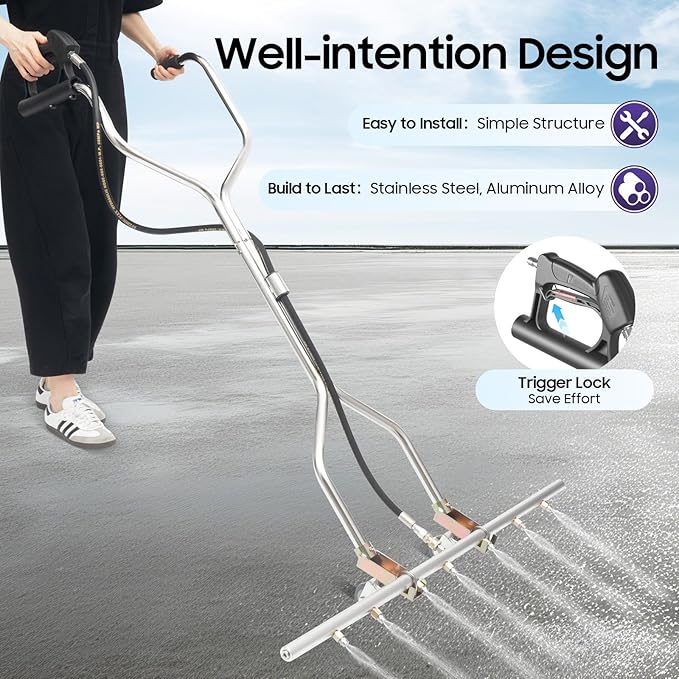 39-Inch Professional Water Broom Attachment for Pressure Washer, 5000 PSI Surface Cleaner with 7 Nozzles & Wheels, for Driveway, Sidewalk, Concrete Cleaning