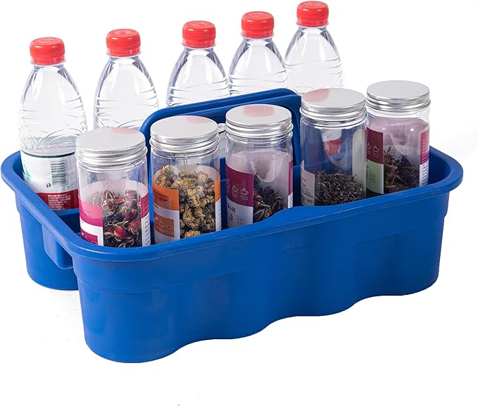 Matthew Large Plastic Tote Tool & Deluxe Supply Cleaning Caddy with Handle Portable Shower Basket Storage Caddy for Cleaning Products Organizer,Take-Out Coffee/Soft Drink,Bath Multi Use - Blue