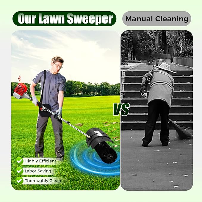 Gas Power Snow Sweeper Broom Handheld 52cc Handheld Lawn Sweeper, 2.3HP 2-Stroke Gas Power Broom, Outdoor Power Snow Sweeping Broom Cleaner Tools for Street Farms Driveway Snow