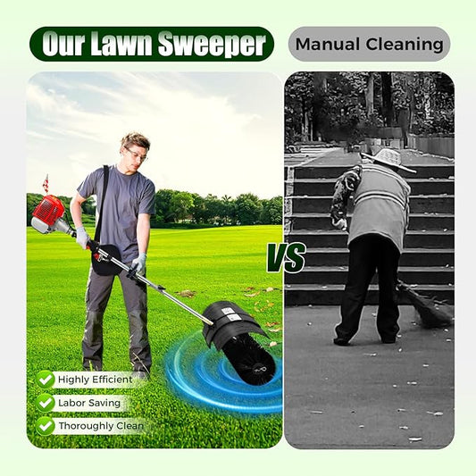 Gas Power Snow Sweeper Broom Handheld 52cc Handheld Lawn Sweeper, 2.3HP 2-Stroke Gas Power Broom, Outdoor Power Snow Sweeping Broom Cleaner Tools for Street Farms Driveway Snow