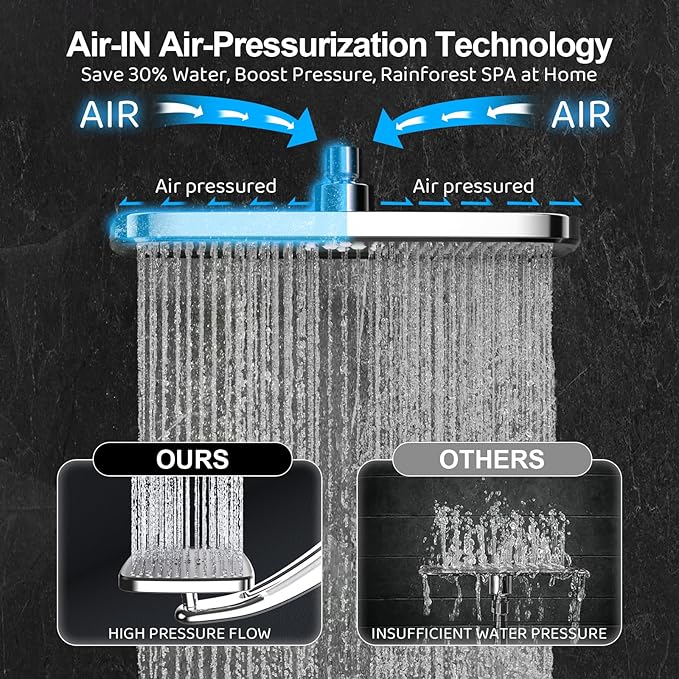 Rain Shower Head with filtered Handheld High Pressure rainfall Shower Heads with Handheld Spray Combo Adjustable one-piece stand daul shower head Built-in Magnetic Docking and Power Jets