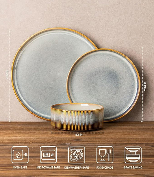 TheTerra Ceramic Dinnerware Sets for 6, 18 Pieces Porcelain Lightweight Plates and Bowls Sets, Scratch Resistant Dish Set, Oven & Microwave & Dishwasher Safe, Dusk Blue