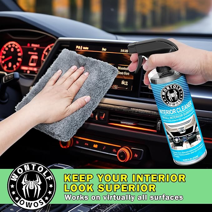 Wontolf Complete Car Wash Cleaning Kit with Car Wash Brush, Car Wash Soap, Interior Cleaner, Wheel Cleaner, Window Squeegee, Car Interior Detailing Kit for Cars Trucks RVs SUVs, 17pcs