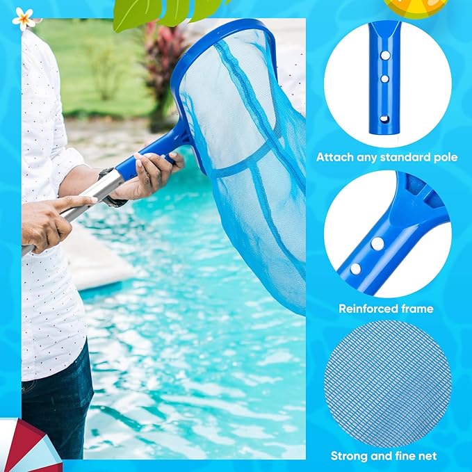 Swimming Pool Cleaning Kit Including 3 Pool Skimmer Net 3 Brush and Aluminum Adjustable Pole for Cleaning Walls Ideal Clean Kit for Above Ground