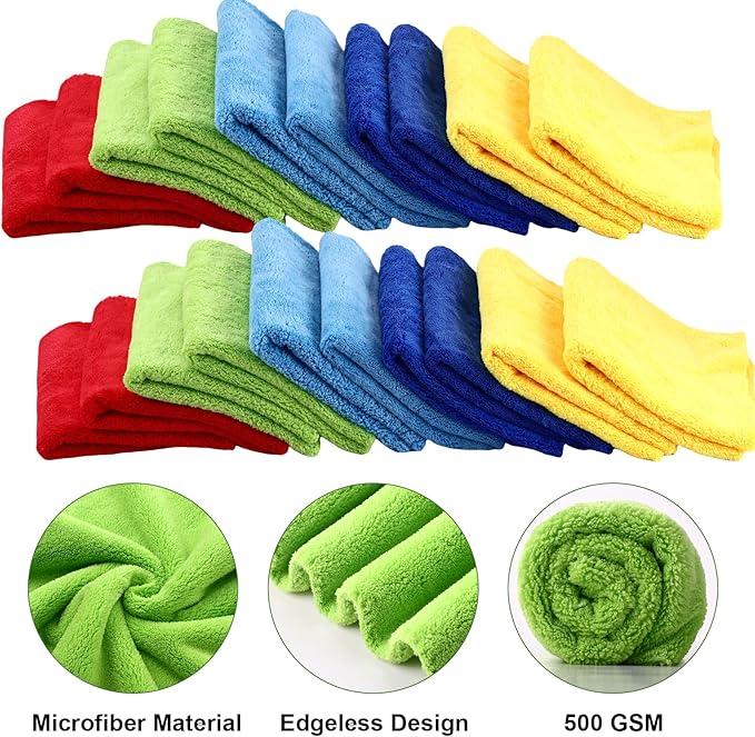 Shimeyao 30 Pcs 16 x 16 Inch Edgeless Microfiber Plush Towels for Cars Detailing Drying Wash Polishing Absorbent Cleaning Cloths, 500 GSM(Multicolor)