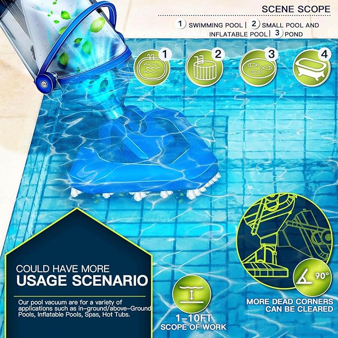Cordless Handheld Pool Vacuum with Telescopic Pole, Rechargeable Hot Tub SPA Vacuum, 18GPM Powerful Suction, 60Min Runtime, Pools up to 88", Portable Pool Cleaner for Above Ground/Inground Pools