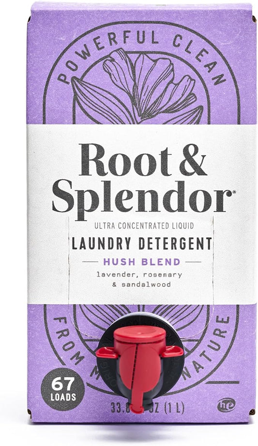 Root & Splendor Ultra Concentrated All Natural Laundry Detergent Liquid - Plant Based, Enzymatic Laundry Soap, Hush Scent, 1 Liter, 67 Loads