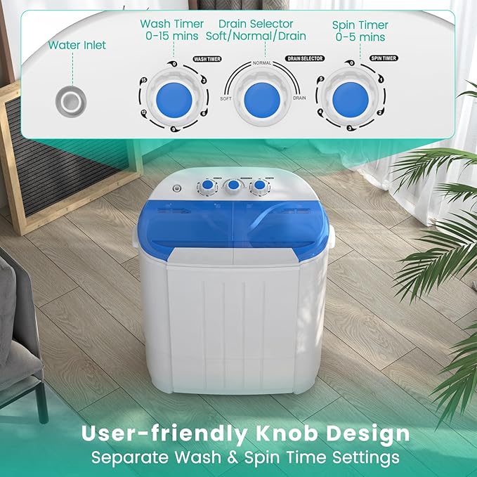 Auertech 14 Lbs Portable Washing Machine, Portable Washer for Apartment with 9 Lbs Washer, 5 Lbs Spinner, Mini Compact Top Load Washing Machine for RV Dorm Small Space