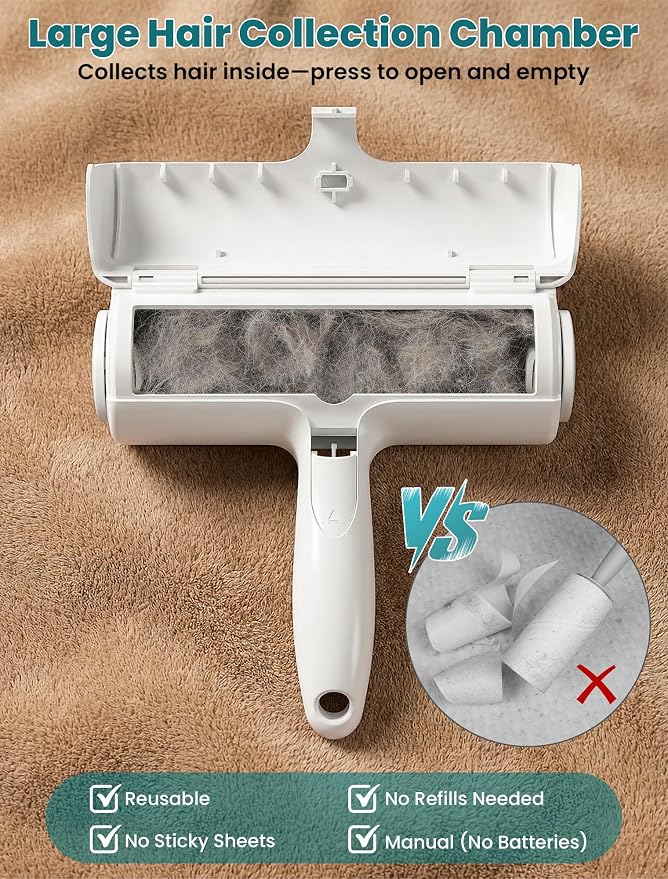 DELOMO Pet Hair Remover Roller, Reusable Lint Roller for Dog and Cat Hair | Portable Pet Hair Roller with Large Fur Bin, Fast Cleaning for Couches, Bedding, Rugs, Car Seats and Furniture, No Batteries - Image 7