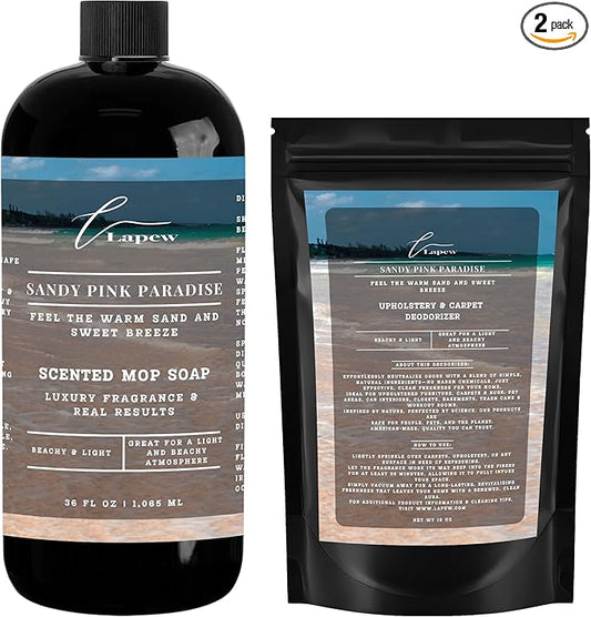 Lapew Sandy Pink Paradise Bundle – Carpet Deodorizer Powder & Scented Mop Soap Set – Odor Eliminator for Pet-Friendly Homes (Pink Sands Fragrance)