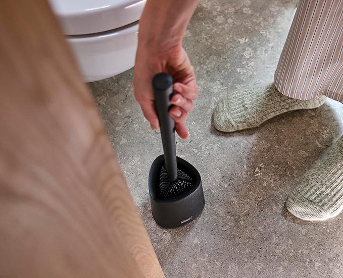 Joseph Joseph Flex 360 Lite Silicone Toilet Brush & Holder, 360 Clean, Anti-Drip, Replaceable Head, Black