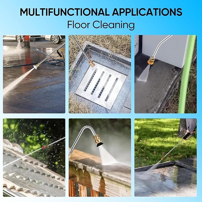 Washer Extension Wand Set, Pressure Washer Tips 9 PCS Gutter Cleaning Tools with 6 Nozzle Tips, 30°,90°,120° Curved Rod, 1/4" Quick Connect, 4000 PSI (9 piece pole set++Water Gun)