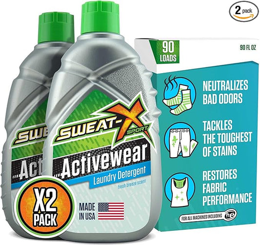 SWEAT X Original Activewear Laundry Detergent Liquid - Natural Washing Detergent for Activewear & Gym Clothes - Non Toxic Laundry Detergent for Sensitive Skin - Concentrated, 45 Loads (2 Bottles)
