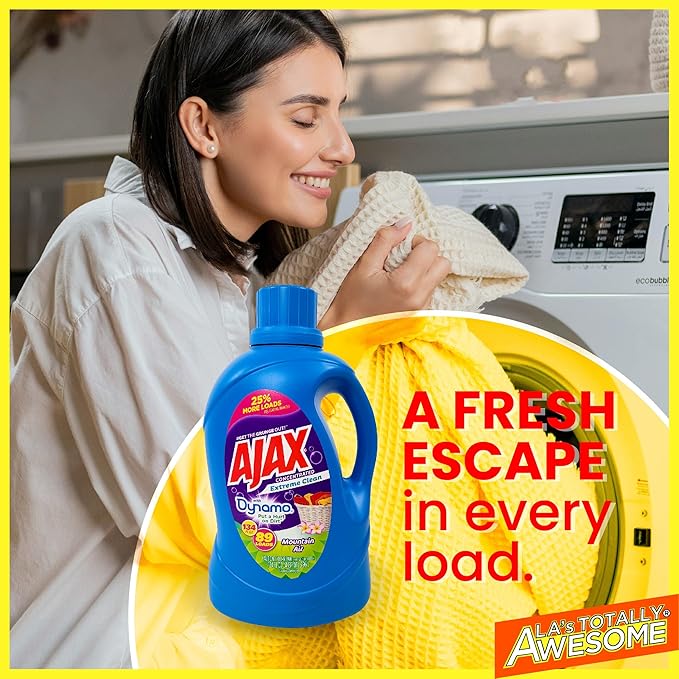 Ajax + Dynamo Mountain Air Laundry Detergent Liquid – Totally Awesome Cleaner with Deep Clean Power, Stain & Odor Remover, HE Compatible, 134oz (Pack of 4), 356 Loads, Fresh Scent