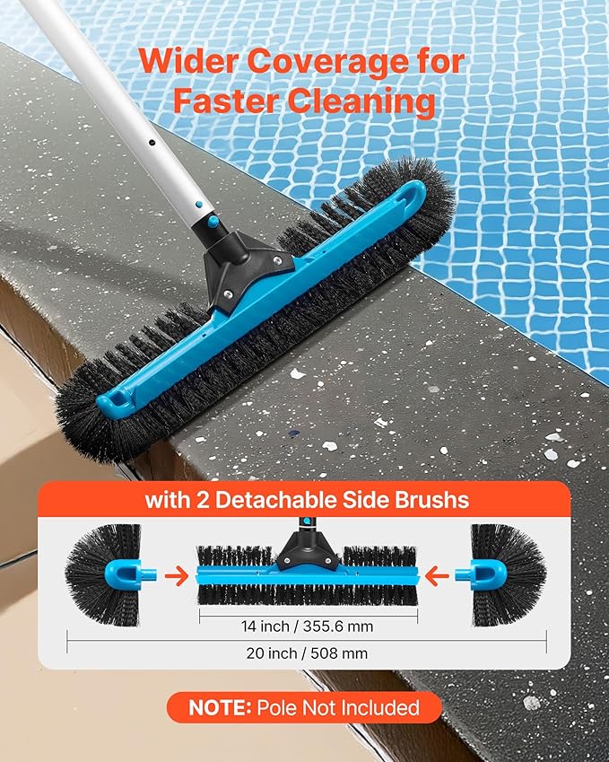 VEVOR Pool Brush Head, 20 Inch Scrub Brushes with Nylon Bristles and Aluminum Pole Connector, Heavy Duty Curved Brush Head for Cleaning Inground/Above Ground Swimming Pool Walls, Pole Not Included