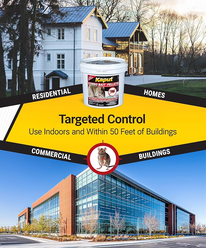 Kaput Combo Bait Pellets, Rat Bait to Kill Rodents & Fleas, Norway, House Mice, & Pine Voles - Includes Warfarin & Imidacloprid for Effective Pest Control (32 x 2oz Place Packs)