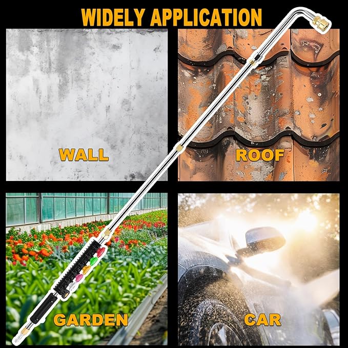 Pressure Washer Extension Wand, 8FT Gutter Cleaning Tools Attachment, Power Washer Lance with 6 Spray Nozzle Tips, 1/4" Quick Connect, 4000 PSI